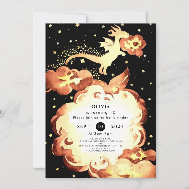 Invitation Anniversaire de dragon simple enchanté (Devant)
