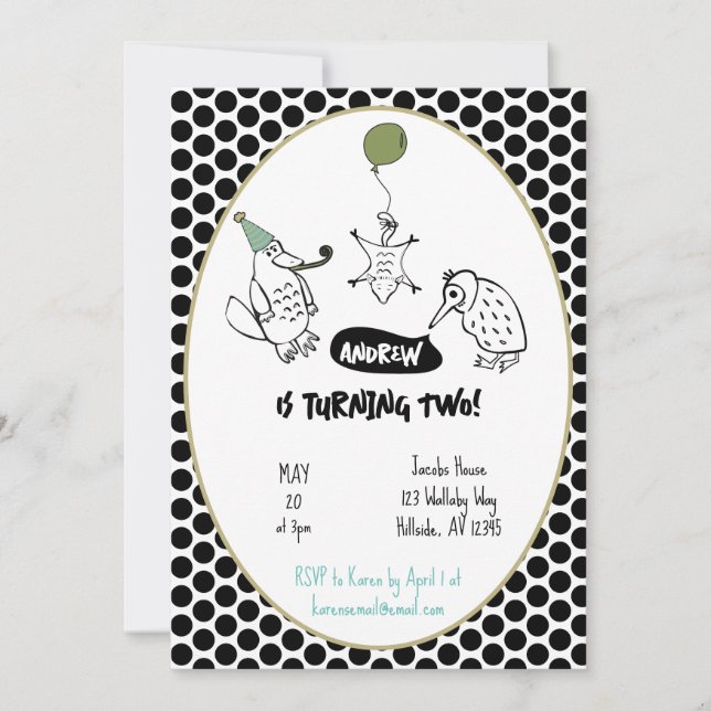 Invitation Anniversaire de enfant animal exotique australien (Devant)