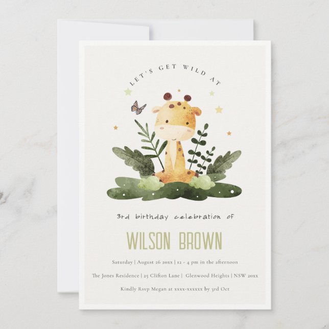 Invitation Anniversaire de enfant animal sauvage de la jungle (Devant)