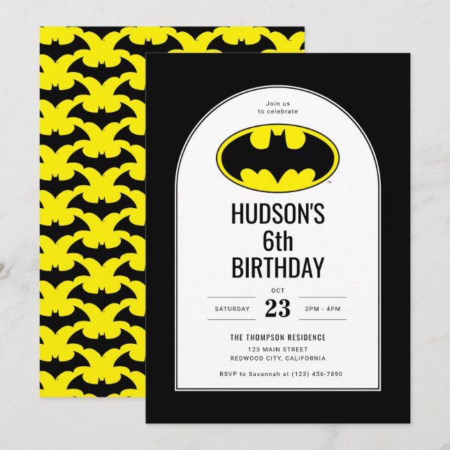 Invitation Anniversaire de enfant Batman Shield (Devant / Derrière)