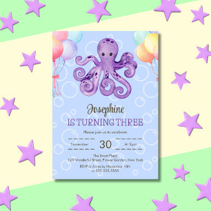 Invitation Anniversaire de enfant bleu bulle de pieuvre