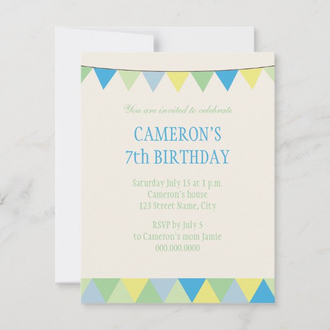 Invitation Anniversaire de enfant bleu de banderole de (Devant)
