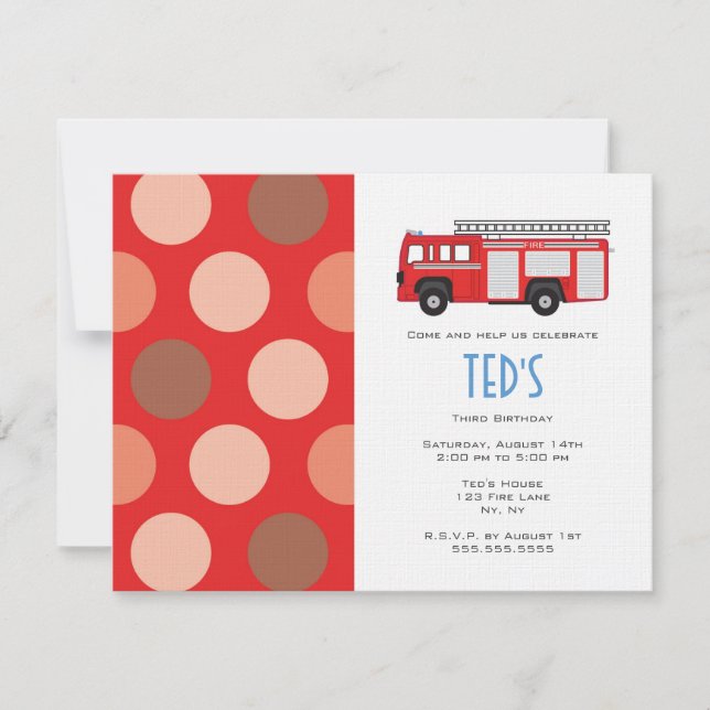 Invitation Anniversaire de enfant - Camion d'incen (Devant)