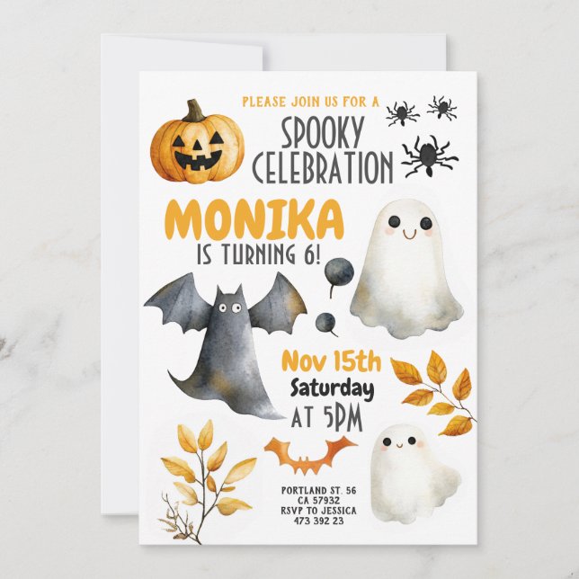 Invitation Anniversaire de enfant Citrouille Halloween Ghost  (Devant)