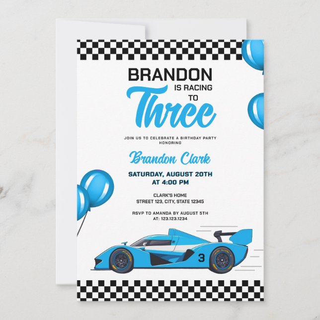 Invitation Anniversaire de enfant couture blanc et bleu (Devant)