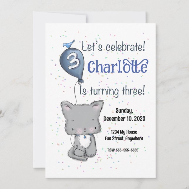 Invitation Anniversaire de enfant Cute Kitten, per (Devant)