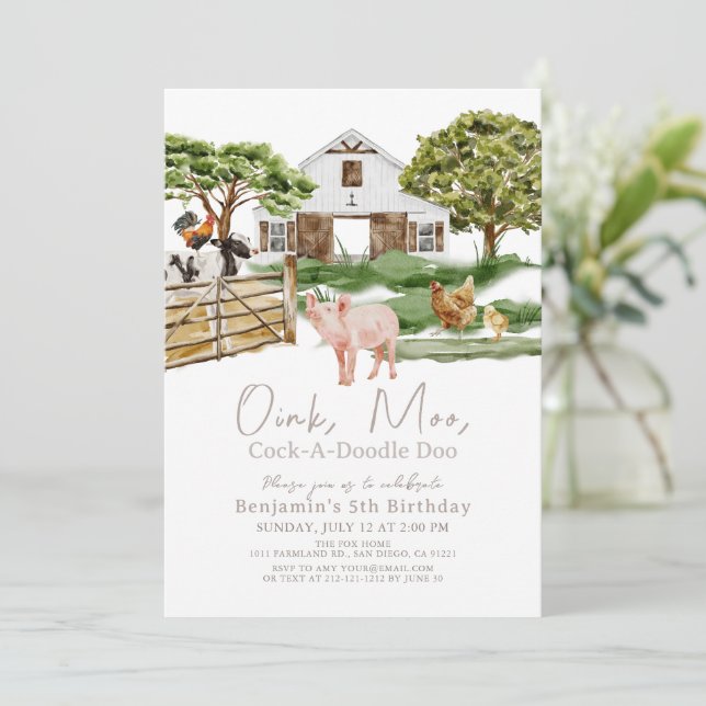 Invitation Anniversaire de enfant d'aquarelle Barnyard (Debout devant)