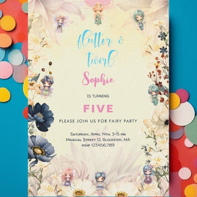 Invitation Anniversaire de enfant d'aquarelle de jardin de fé (Créateur téléchargé)