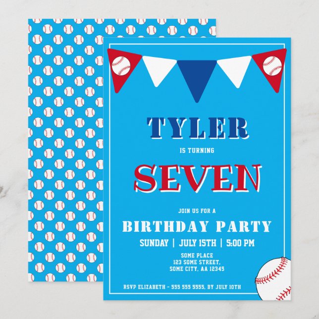 Invitation Anniversaire de enfant de baseball de bal (Devant / Derrière)