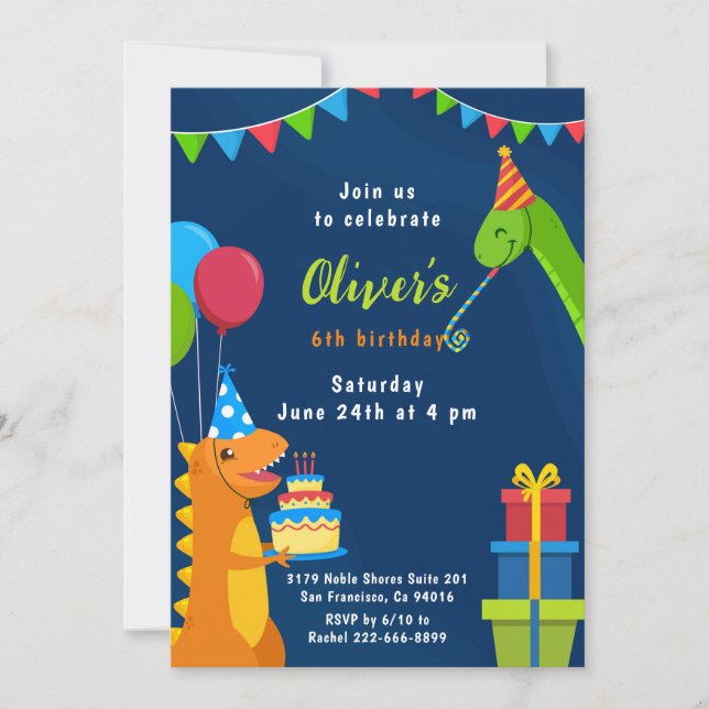 Invitation Anniversaire de enfant de bébés dinosaures (Devant)