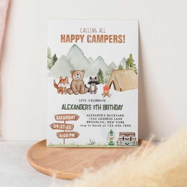 Invitation Anniversaire de enfant de camping moderne Woodland (Créateur téléchargé)