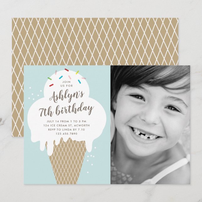 Invitation Anniversaire de enfant de cône de crème glacée (Devant / Derrière)