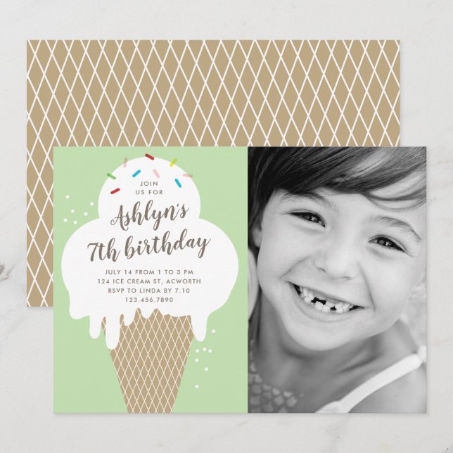 Invitation Anniversaire de enfant de cône de crème glacée (Devant / Derrière)