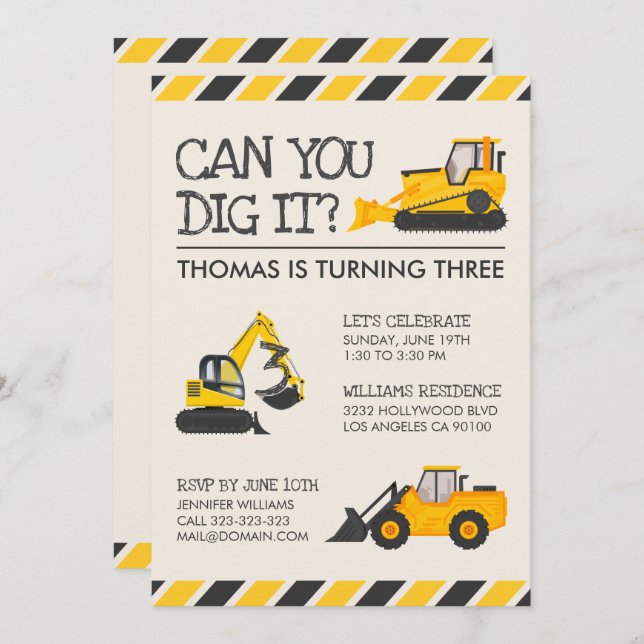 Invitation Anniversaire de enfant de construction (Devant / Derrière)