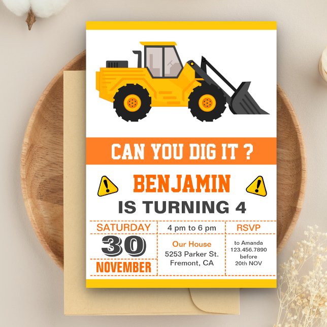 Invitation Anniversaire de enfant de construction Bulldozer (Créateur téléchargé)