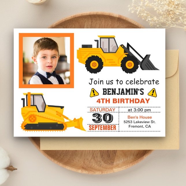 Invitation Anniversaire de enfant de construction Bulldozer P (Créateur téléchargé)
