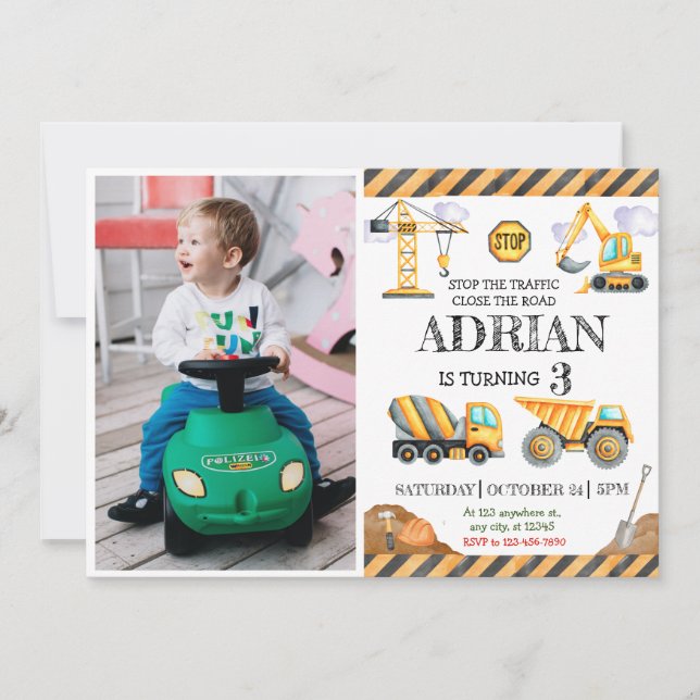 Invitation Anniversaire de enfant de construction de couleur  (Devant)