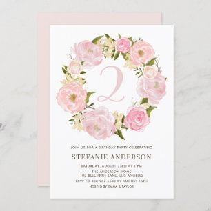 Invitation Anniversaire de enfant de couronne de pivoine rose