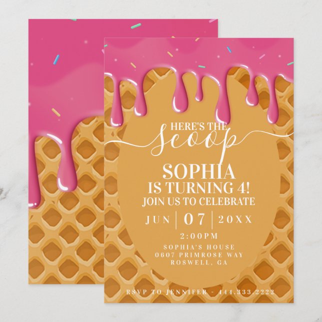 Invitation Anniversaire de enfant de crème glacée (Devant / Derrière)