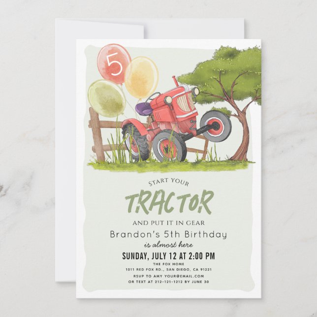Invitation Anniversaire de enfant de ferme Red Tractor (Devant)