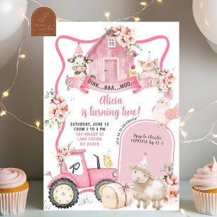 Invitation Anniversaire de enfant de ferme rose