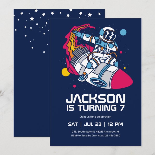 Invitation Anniversaire de enfant de fusée spatiale de l'astr (Devant / Derrière)