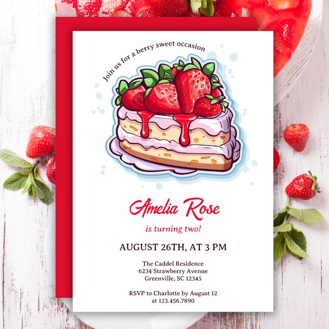 Invitation Anniversaire de enfant de gâteau court aux fraises (Créateur téléchargé)