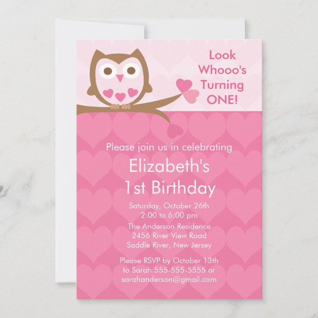 Invitation Anniversaire de enfant de la Chouette d (Devant)