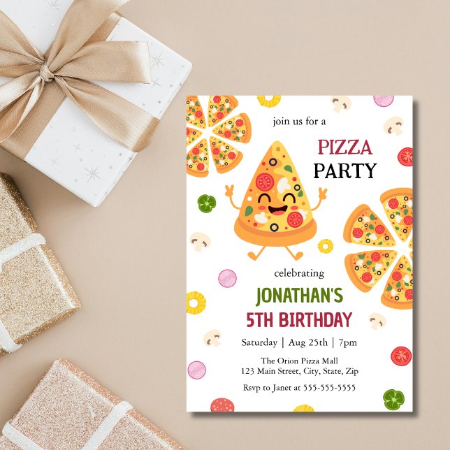 Invitation Anniversaire de enfant de la fête de la pizza colo (Créateur téléchargé)
