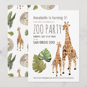 Invitation Anniversaire de enfant de la Giraffe Safari Zoo Pa