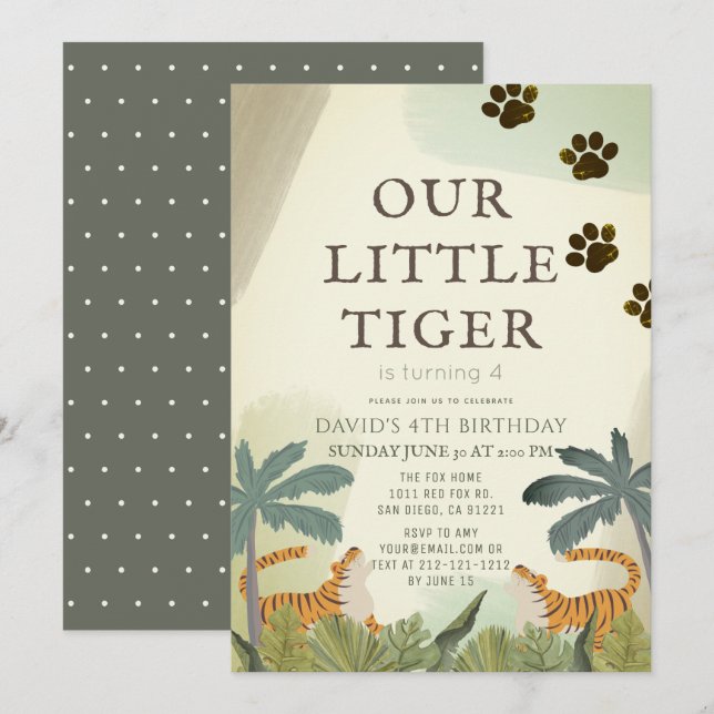 Invitation Anniversaire de enfant de la jungle de Little Tige (Devant / Derrière)