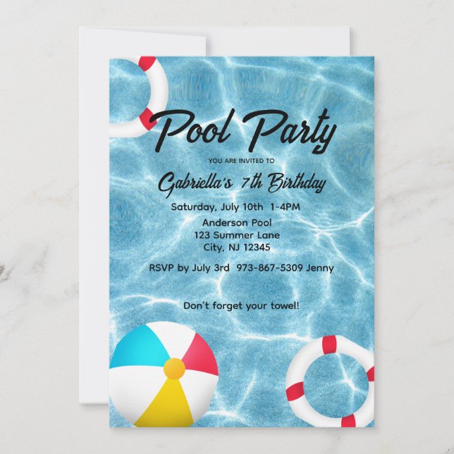 Invitation Anniversaire de enfant de la partie de pool (Devant)