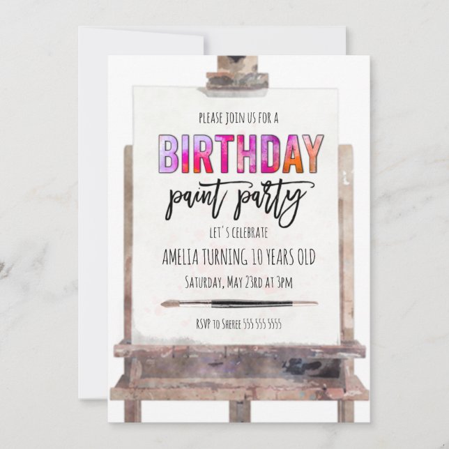 Invitation Anniversaire de enfant de la partie Peinture à l'E (Devant)