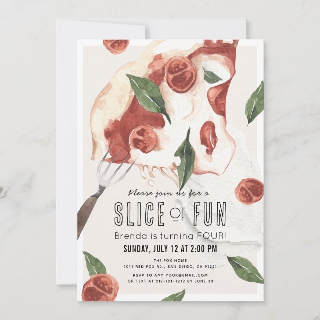 Invitation Anniversaire de enfant de la pizza Margherita Fun (Devant)
