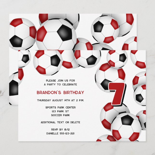 Invitation anniversaire de enfant de la soirée noire rouge (Devant / Derrière)