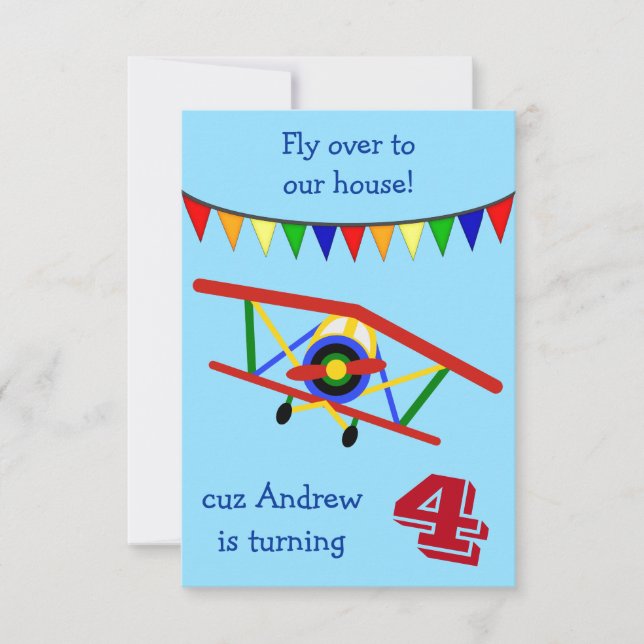 Invitation Anniversaire de enfant de l'avion coloré (Devant)