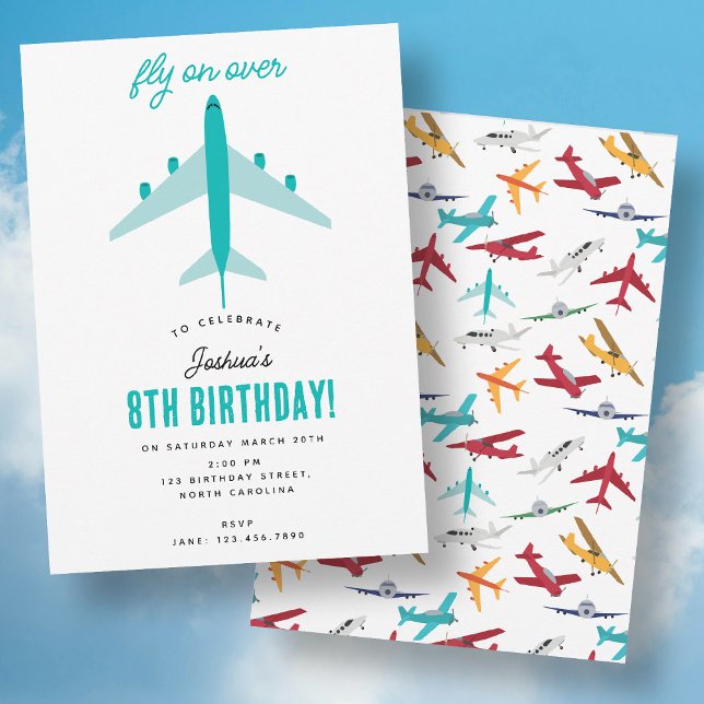 Invitation Anniversaire de enfant de l'avion volez sur (Airplane Kids Birthday Party Fly on Over Invitation)