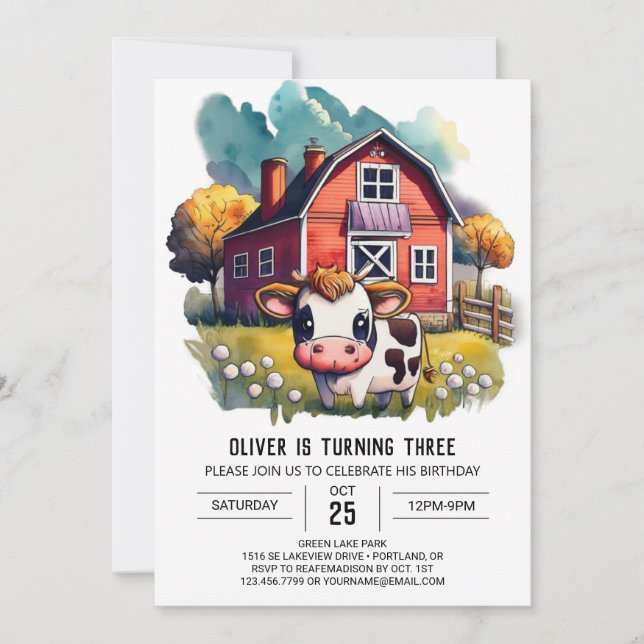 Invitation Anniversaire de enfant de Little Cow Wonderland (Devant)
