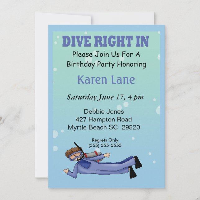 Invitation Anniversaire de enfant de plongeur Scub (Devant)