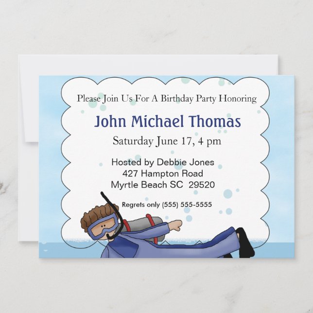 Invitation Anniversaire de enfant de plongeur Scub (Devant)
