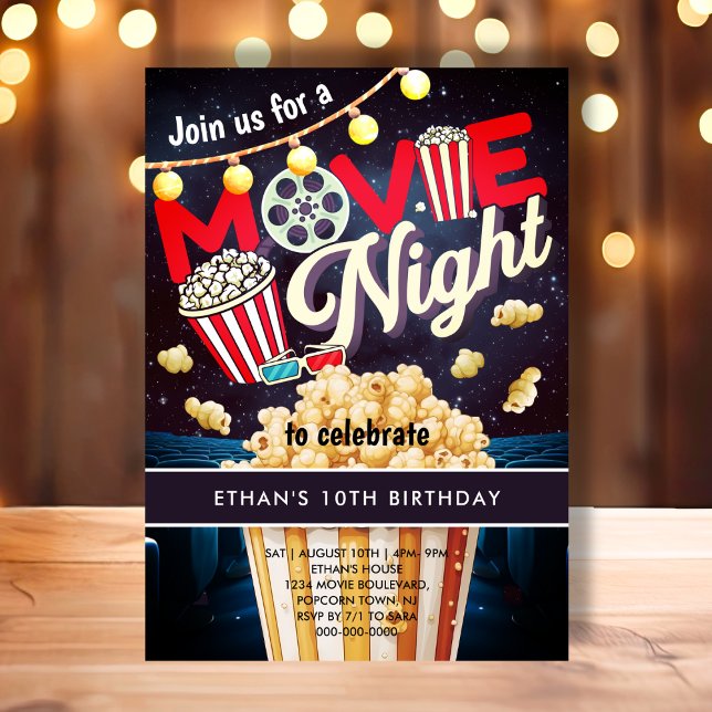 Invitation Anniversaire de enfant de pop-corn de la nuit du f (Créateur téléchargé)