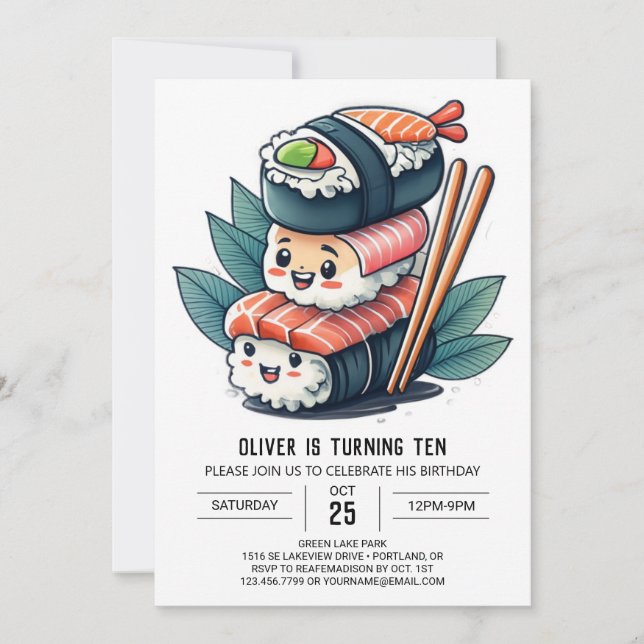 Invitation Anniversaire de enfant de sushi personnalisé (Devant)