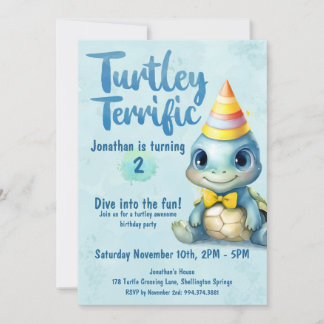 Invitation Anniversaire de enfant de tortue d'aquarelle migno
