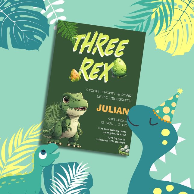 Invitation Anniversaire de enfant de trois dinosaures Rex (Créateur téléchargé)