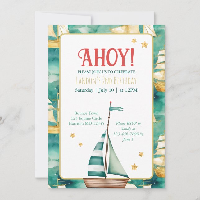 Invitation Anniversaire de enfant de voilier nautique (Devant)
