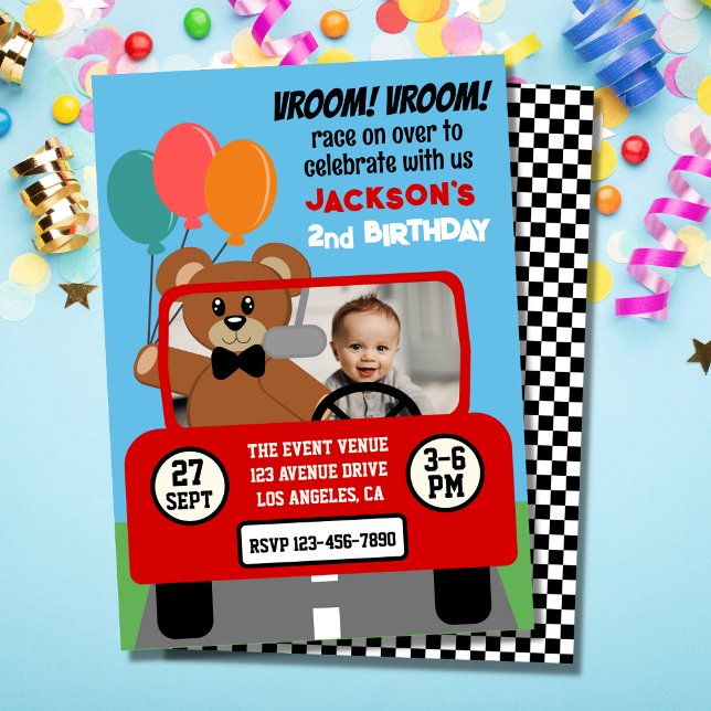 Invitation Anniversaire de enfant de voiture de course rouge  (Créateur téléchargé)