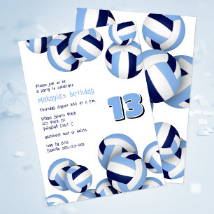 Invitation anniversaire de enfant de volley-ball bleu blanc