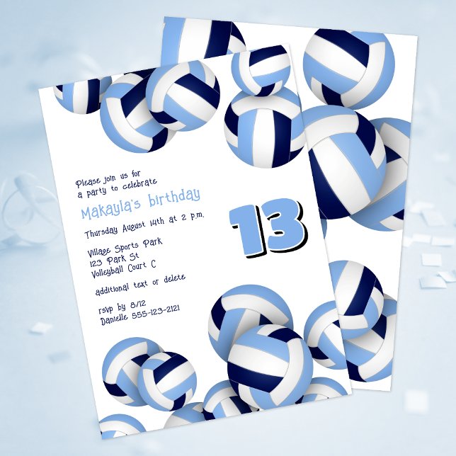 Invitation anniversaire de enfant de volley-ball bleu blanc (Créateur téléchargé)