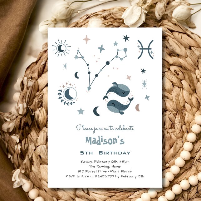 Invitation Anniversaire de enfant de Zodiac Pisces (Créateur téléchargé)