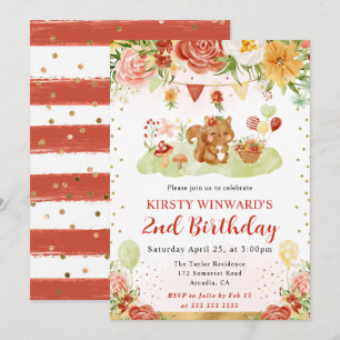 Invitation Anniversaire de enfant d'écureuil de bois aquarell